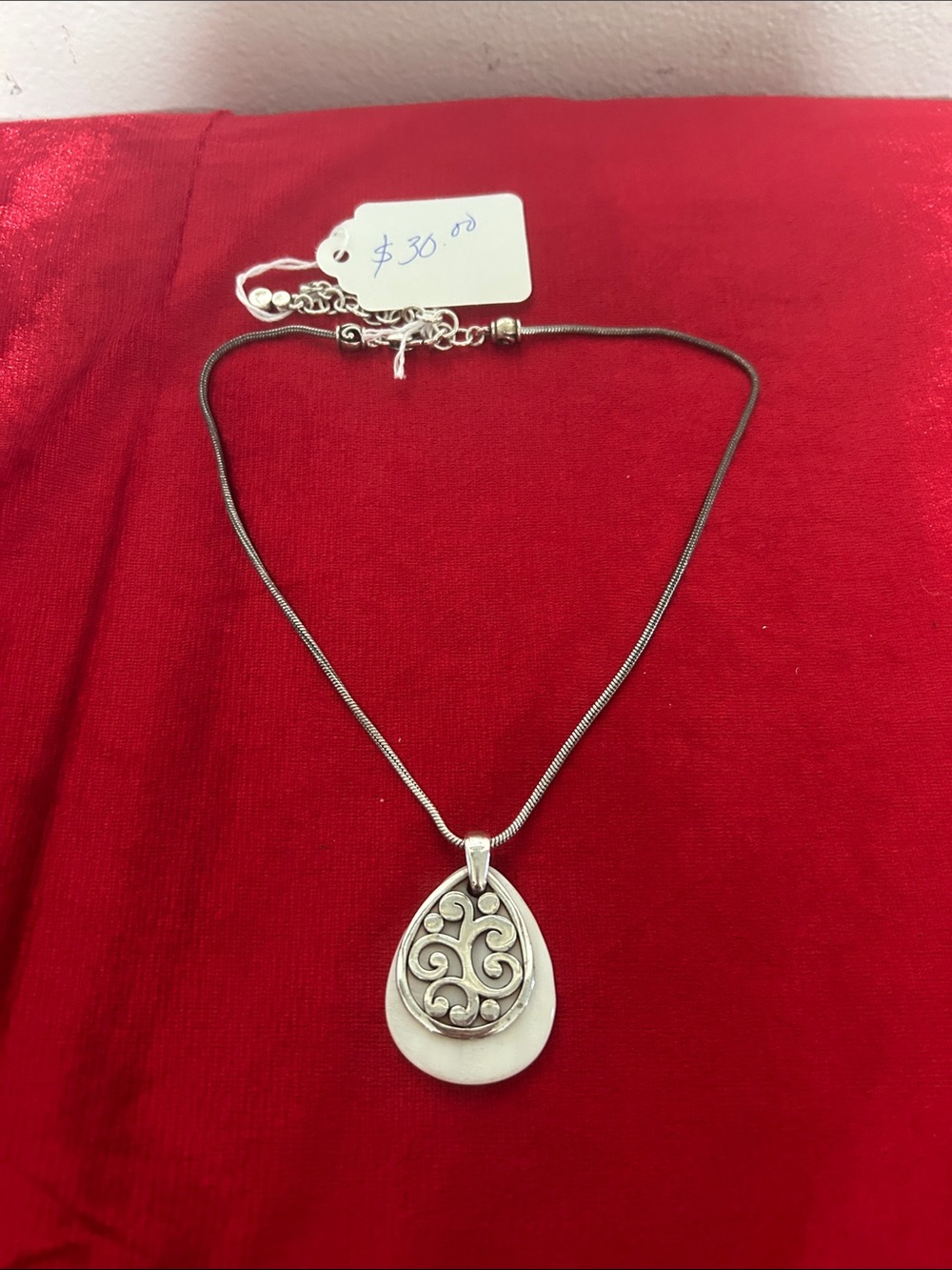 Brighton Silver Double Teardrop Scroll Pendant Necklace - Silver